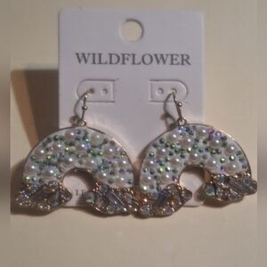 Bling white & iridescent rainbow Pierced dangle earrings NIP